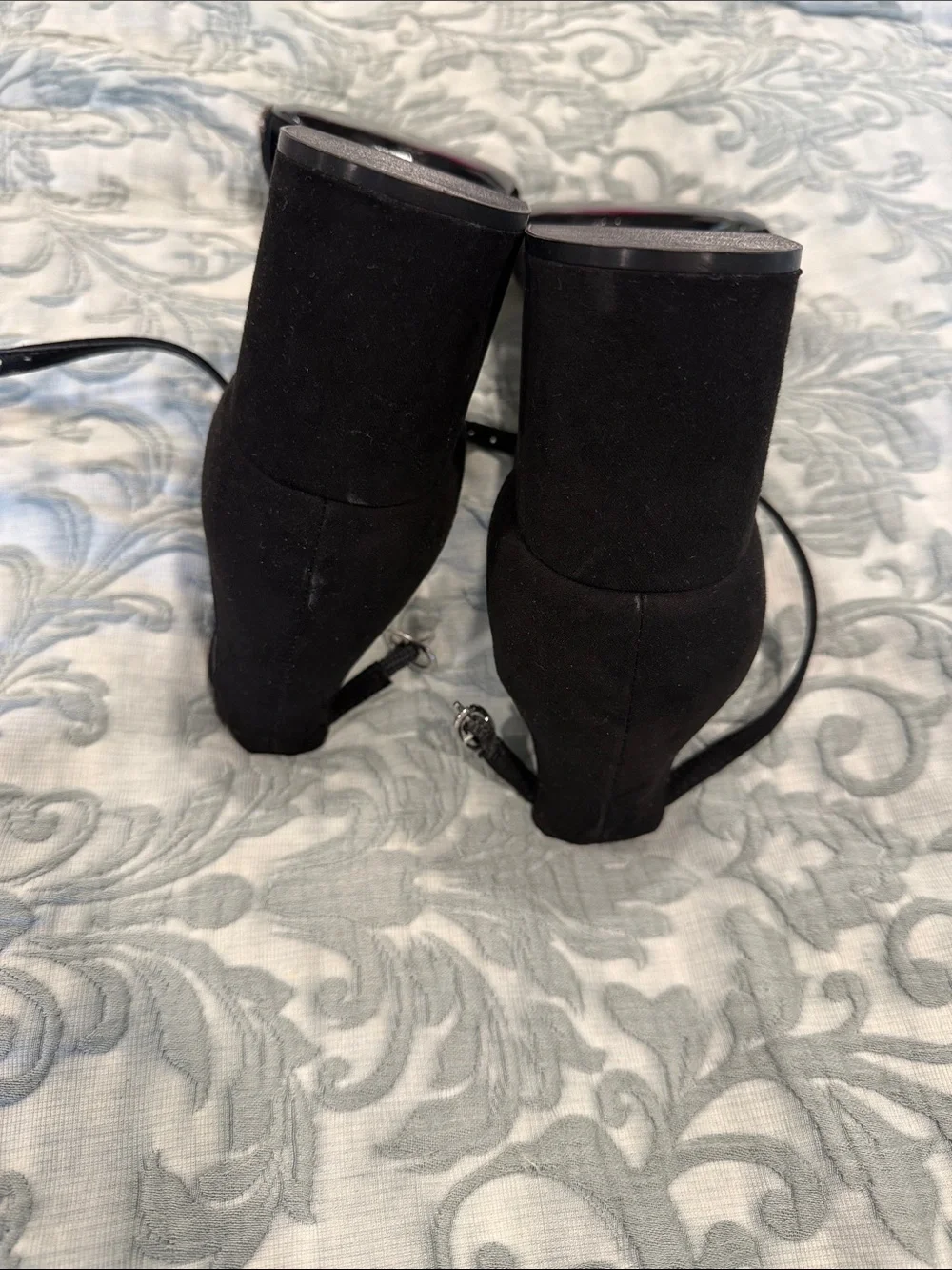 Nina Black Ankle-Strap Sandals with Silver Crystal Band